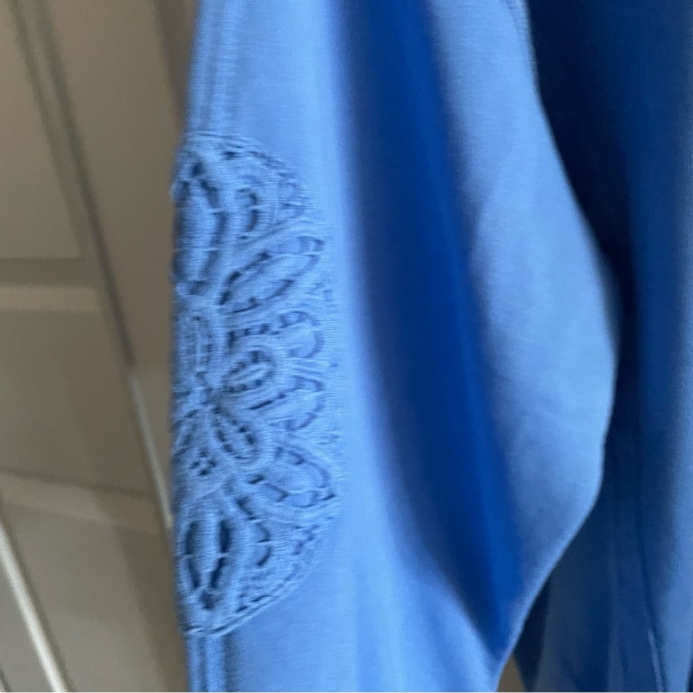 Aerie Keep It Light Oversized Crochet Crew Sweatshirt Blue - Picture 7 of 8